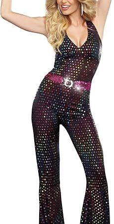 Adult 70s Disco Costume for Women, Disco Jumpsuit, Disco Doll Halloween Costume