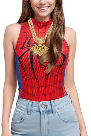 Womens Sexy Sleeveless One Piece High Neck Bodysuit Top, Rave Outfit Halloween Costume