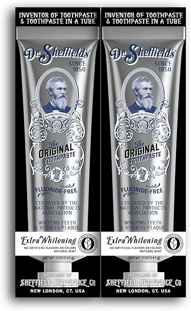 Dr Sheffield?s Certified Natural Toothpaste (Extra-Whitening) - Great Tasting, Fluoride Free Toothpaste/Freshen Your Breath, Whiten Your Teeth, Reduce Plaque (2-Pack)