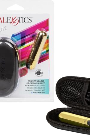 CalExotics Rechargeable Hideaway Bullet Vibrator, 10-Function Powerful Vibrating Massager with Compact Travel Case - Gold SE-0062-45-2