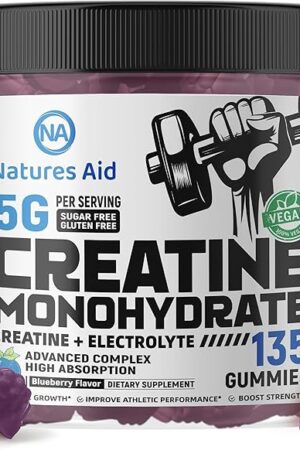 Creatine Monohydrate Gummies (5g) ? Pre-Workout Energy & Muscle Growth Support for Men & Women | Blueberry Electrolyte Gummies (135 Count)
