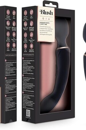 Blush Novelties Gia - Double Ended Vibrating Wand Massager G Spot Vibrator - Powerful Dual Motors - 7 Unique Vibrating Functions - Silicone with A Smooth Satiny Feel - USB Rechargeable - Black