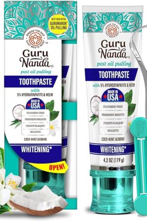 GuruNanda Hydroxyapatite Toothpaste, SLS & Fluoride Free, Whitening Toothpaste - Freshens Breath, Fights Plaque - Natural CocoMint Jasmine Neem, 42oz