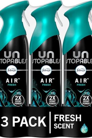 Febreze Air Mist Air Freshener Spray, Odor-Fighting Room Spray, Air Fresheners for Home and Bathroom and Kitchen, Aerosol Can, Unstopables Fresh Scent, 88oz, 3 Count