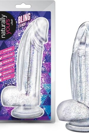 Blush  Naturally Yours  Bling 7.5 Inch Realistic Strapless Glitter Dildo  Designed for G-Spot & Anal Play  100% Body Safe Phthalate Free  Waterproof & Easy to Clean  Adult Sex Toy  in Clear