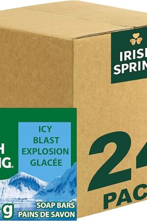 Irish Spring Icy Blast Bar Soap for Men, Mens Soap, Smell Fresh and Clean 12 Hours, Men Bars Washing Hands Body, Mild Skin, Recyclable Carton, 24 Pack, 37 Oz