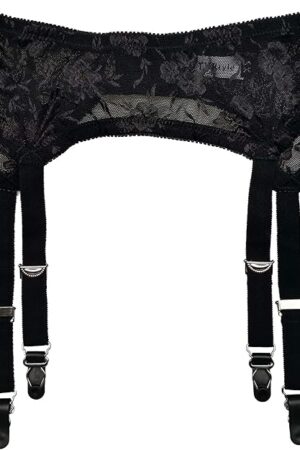 Women's Mysterious Sexy Black 4 Vintage Metal Clips Garter Belts for Stockings