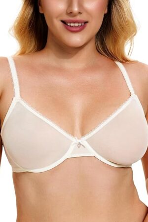 Women See Through Sheer Bra Sexy Lace Mesh Minimizer Bra Unlined Underwire Support Everyday Bra