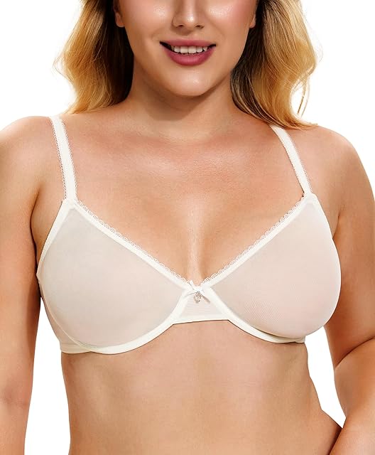 Women See Through Sheer Bra Sexy Lace Mesh Minimizer Bra Unlined Underwire Support Everyday Bra