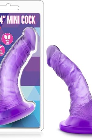 Blush Naturally Yours Mini 4.75 Realistic Dildo w/Balls - Curved G & P-Spot Stimulator, Suction Cup Base, Strap-On Compatible - TPE, Body-Safe Anal Beginner Sex Toy for Women & Couples - (Purple)