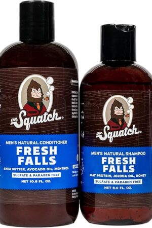 Dr Squatch Natural Hair Bundle for Men - Healthy, Full Looking Hair - Fresh Falls Shampoo (8 fl oz), Fresh Falls Conditioner (115 fl oz)
