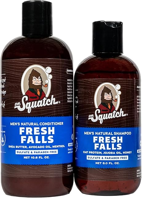 Dr Squatch Natural Hair Bundle for Men - Healthy, Full Looking Hair - Fresh Falls Shampoo (8 fl oz), Fresh Falls Conditioner (115 fl oz)
