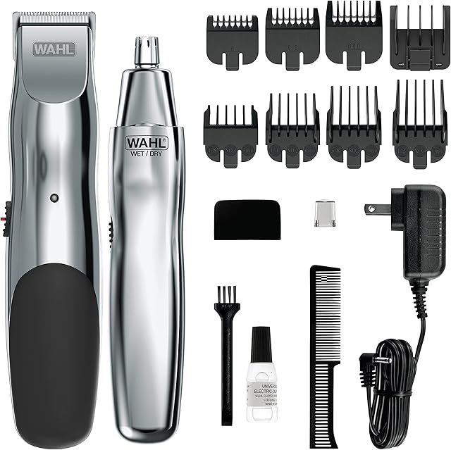 Wahl Groomsman Rechargeable Beard Trimmer kit for Mustaches, Nose Hair, and Light Detailing and Grooming with Bonus Wet/Dry Battery Nose Trimmer ? Model 5622v