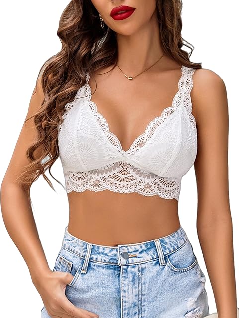 Lace Bralettes Womens Triangle Plunge Wireless Bras Camisole Tops Cami Strappy Sexy Soft