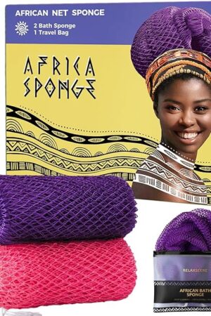 African Net Sponge Authentic - 2 Pieces Loofah Exfoliating Body Scrubber Bath Sponge - Back Scrubber Washcloth for Shower - Real African Scrub Exfoliator Body Care Bathing Accessories for Women