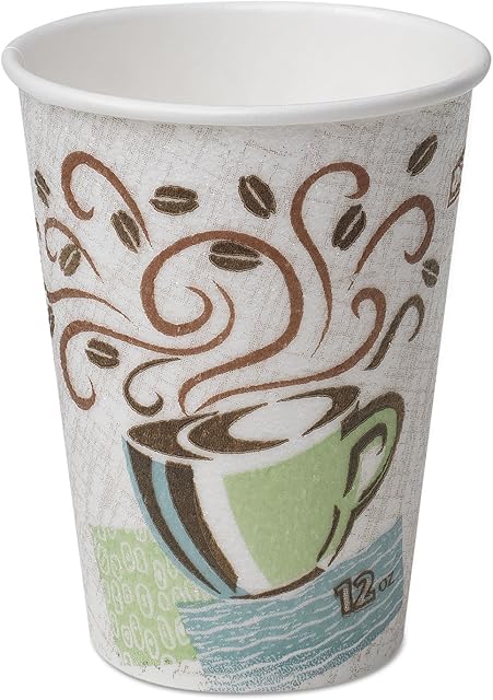 Dixie PerfecTouch 12 oz Paper Coffee Cups By GP PRO, Coffee Haze Design, 500 Count (25 Disposable Cups Per Sleeve, 20 Sleeves Per Case), 5342DX
