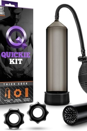 Blush Quickie Kit 9.5" Penis Pump w/Masturbator Stroker Sleeve, Thick Cock - 2 Penis Rings & Suction Pump - Male Enlargement & Pleasure Pump for Harder & Longer Erections Sex Toy for Men - (Black)