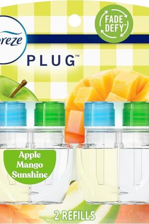 Febreze Plug In Air Freshener, Odor-Fighting Scented Oil Refill, Apple Mango Sunshine Scent, 2 Refill