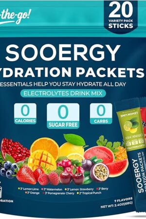 Electrolytes Powder Packets Sugar Free Hydration Packets, 7 Flavors Liquid Daily IV Electrolyte Drink Mixes for Rehydration with Electrolytes, Vitamins, 0 Calorie, 20 Sticks
