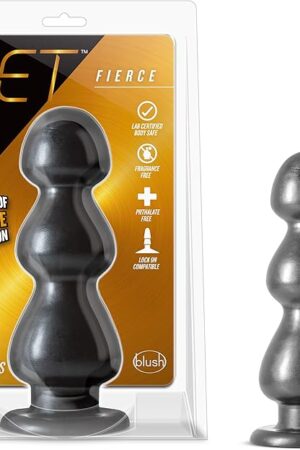 Blush Novelties Sex Toys - Jet Fierce Beaded Butt Plug - 10 Inch - Girthy Anal Plug Probe Stretcher for Vaginal & Prostate Stimulation - Lock On Compatible - Women Men & Unisex - Carbon Metallic Black