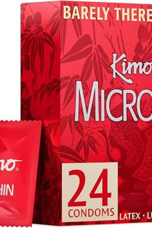 Kimono MicroThin Condoms Pack of 24 - Premium Lubricated Natural Latex, Thinnest, Vegan-Friendly, No Latex Odor - Thin, Strong, and Extra Sensitive
