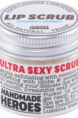 Handmade Heroes 100% Natural Lip Scrub, Vegan Conditioning Coconut Exfoliator - Gentle Exfoliant, Sugar Polish and Scrubber for Chapped Dry Lips, 1oz (Coconut Sorbet)