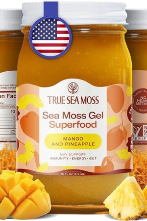 Wildcrafted Irish Sea Moss Gel - Seamoss, Gut Health & Antioxidant Supports - Made in USA (Mango/Pineapple, Pack of 1)