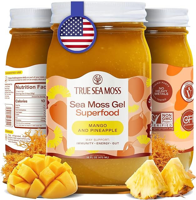 Wildcrafted Irish Sea Moss Gel - Seamoss, Gut Health & Antioxidant Supports - Made in USA (Mango/Pineapple, Pack of 1)