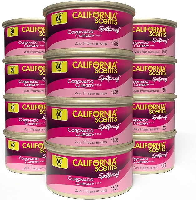 Can Air Freshener and Odor Neutralizer by California Scents, Set of 12 Spillproof Cans for Home and Car, Coronado Cherry, 15 Oz Each