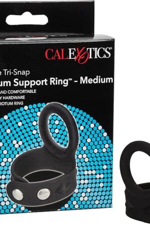 CalExotics Medium Silicone Tri Snap Scrotum Support Ring, Black