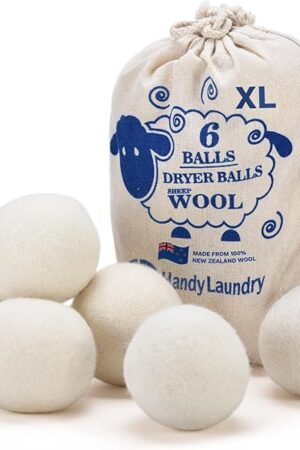 Handy Laundry Wool Dryer Balls - Natural Fabric Softener, Reusable, Reduces Clothing Wrinkles and Saves Drying Time, Better Alternative to Plastic Balls and Liquid Softener (Pack of 6)