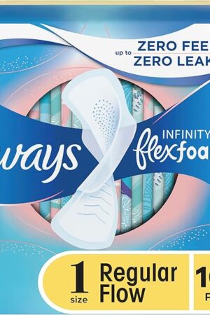 Always Infinity Feminine Pads for Women, Flexfoam Pads with Wings, Size 1, Regular Absorbency, Unscented, 108 Count (3 Packs of 36)