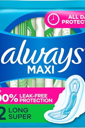 Always Maxi Feminine Pads with Wings for Women, Size 2, Long Super Absorbency, Unscented 60 Count