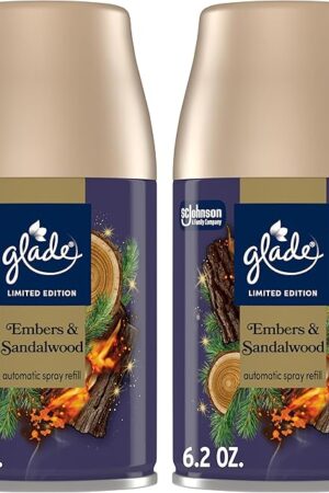 Glade Automatic Spray Refill, Embers & Sandalwood, Scented Air Freshener for Home and Bathroom, 62 Oz, 2 Count