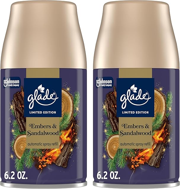 Glade Automatic Spray Refill, Embers & Sandalwood, Scented Air Freshener for Home and Bathroom, 62 Oz, 2 Count