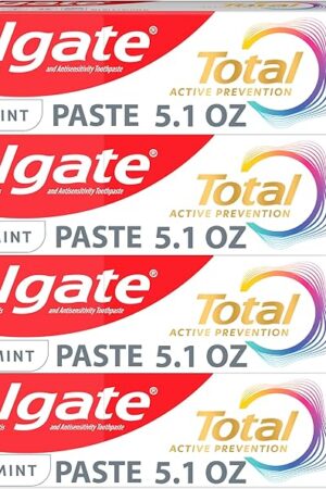 Colgate Total Clean Mint Toothpaste, 10 Benefits, No Trade-Offs, Freshens Breath, Whitens Teeth and Provides Sensitivity Relief, Clean Mint Flavor, 4 Pack, 51 Oz Tubes