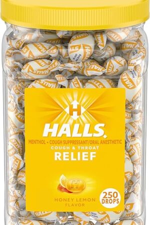 HALLS Relief Honey Lemon Cough Drops, Bulk Cough Drops, 250 Drops
