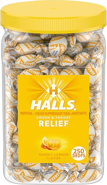 HALLS Relief Honey Lemon Cough Drops, Bulk Cough Drops, 250 Drops