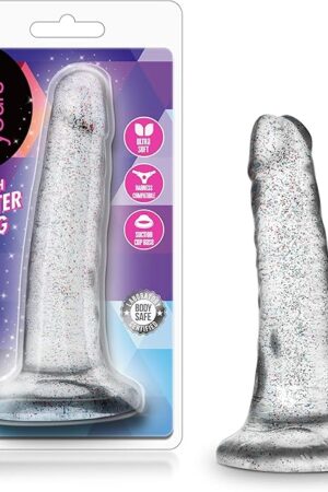 Blush Naturally Yours 5.5 Realistic Glitter Dildo, Sparkling Crystal-Like Cock - Suction Cup & Harness Compatible, Soft TPE - Flexible Lifelike Penis for Hands-Free Solo or Couples Play - (Clear)