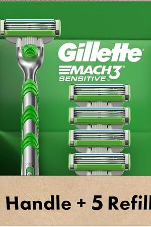 Gillette Mach3 Sensitive Razors for Men, 1 Handle, 5 Blade Refills, Designed for Sensitive Skin