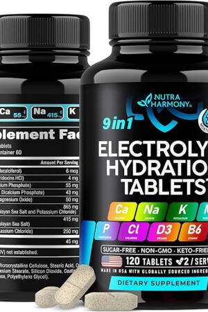 Electrolytes - Electrolyte Tablets with Magnesium, Sodium, Potassium, Chloride, Vitamins D3 & B6, Kelp Powder - Salt Pills - Made in USA - Oral Tablets as Capsules - Vegan & Keto Friendly - 120 Tabs