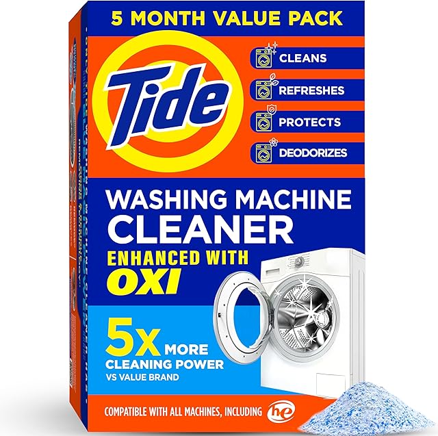 Washing Machine Cleaner by Tide, Washer Machine Cleaner with Oxi for Front and Top Loader Washer Machines, Deep Cleaning Residue & Odor Eliminator, 5 Month Supply (Packaging May Vary)