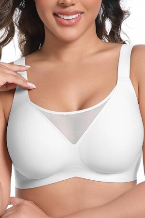 Bras for Women Wireless Mesh Neckline Full Coverage Seamless Soft Everyday Bralettes
