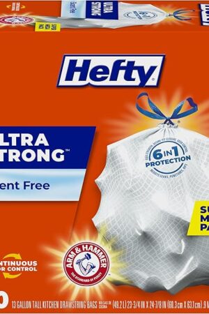 Hefty Ultra Strong 13 Gallon Trash Bags, Tall Kitchen Trash Bags 13 Gallon Size, Drawstring Closure, Continuous Odor Control, White, Unscented, 110 Bags