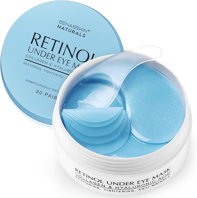 Enaskin Naturals Under Eye Patches for Dark Circles: 30 Pairs Retinol Collagen Eye Gels Mask - Reduce Wrinkles Puffy & Bags - Skin Treatment Pads - Anti Aging Moisturizer For Women (Blue)