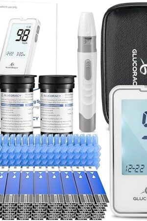 Blood Glucose Monitor Kit with 100 Blood Sugar Test Strips & Lancets, Glucometer, Lancing Device, Travel Case, Diabetic Home Testing Kit