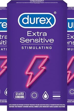 Durex Condom Extra Sensitive Stimulating Condoms 12ct (Pack of 3)