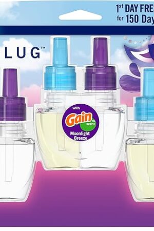 Febreze Plug In Air Freshener, Odor-Fighting Scented Oil Refill, Gain Moonlight Breeze, 3 Refills