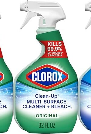 Clorox Clean-Up Cleaner + Bleach Value Pack, 3 Disinfectant and Cleaning Sprays, Kitchen and Bathroom Cleaning, Rain Clean and Original Scent, 32 Ounces (Pack of 3)