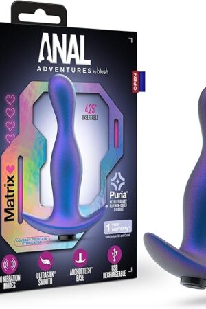 Blush Novelties Anal Adventures Matrix- Odyssey Vibrating Prostate Stimulator with AnchorTech Base- 10 Vibration Modes- Puria? Platinum Cured Silicone- UltraSilk? Satin Smooth - Adult Sex Toy - Blue"